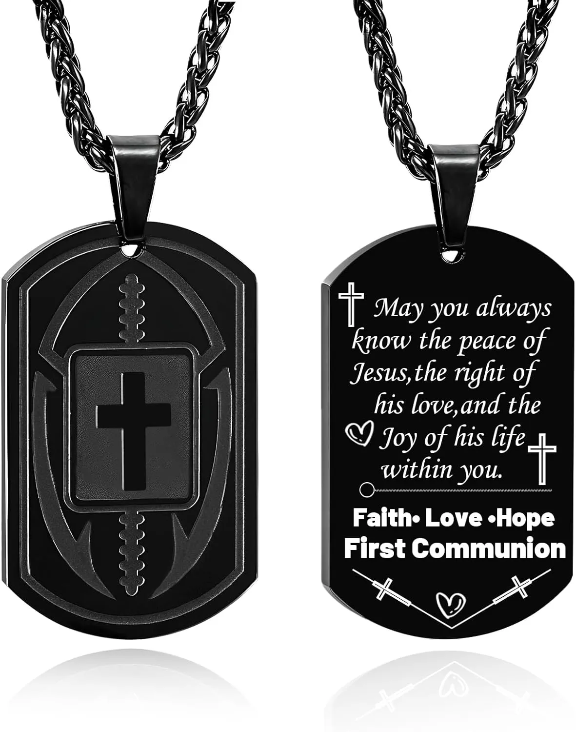 Football Bible Verse Cross Necklace for Men Stainless Steel Religious Gift Football Sports Jewelry for Kids Boys Men Teens Boyfriend Husband