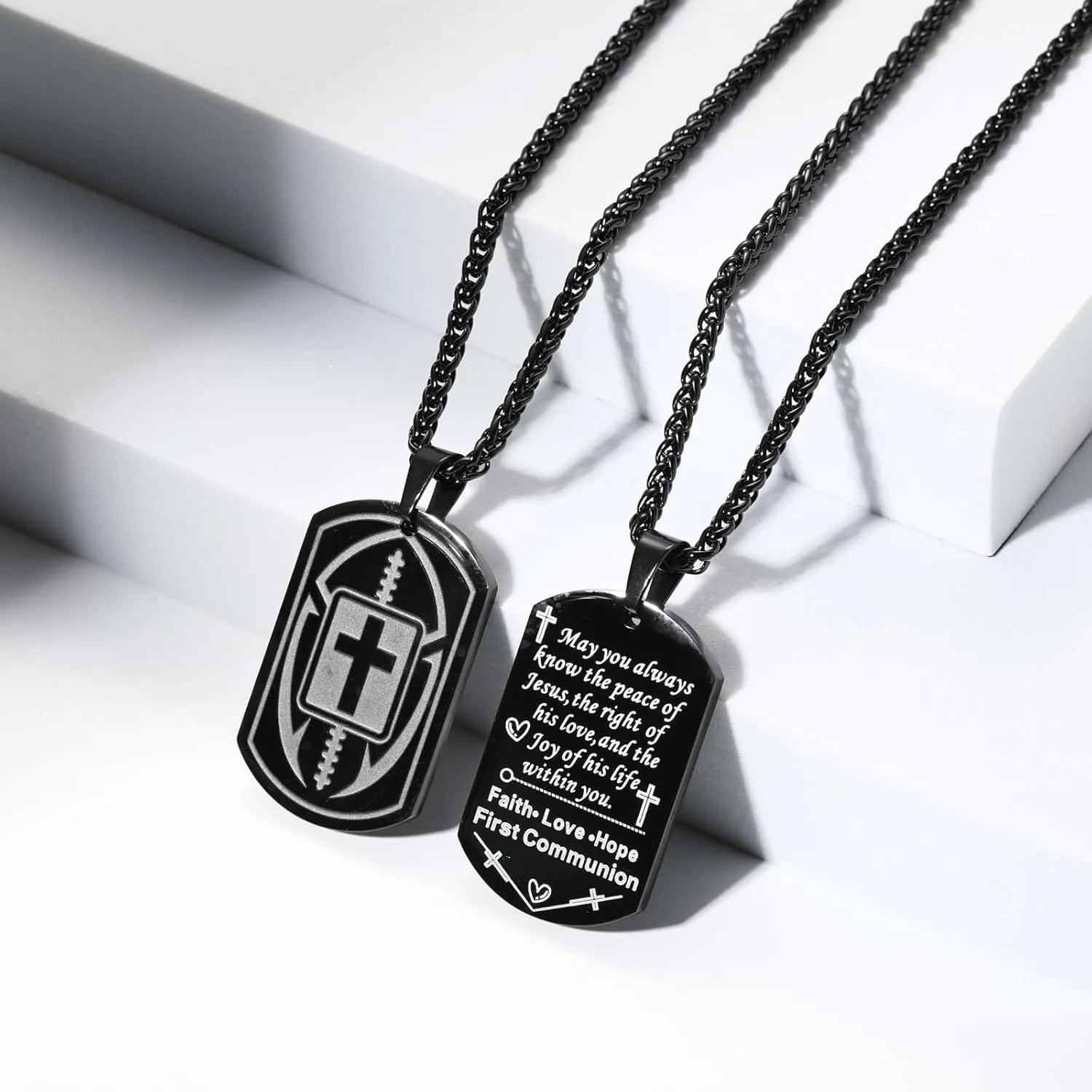 Football Bible Verse Cross Necklace for Men Stainless Steel Religious Gift Football Sports Jewelry for Kids Boys Men Teens Boyfriend Husband
