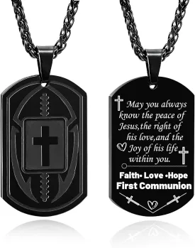 Football Bible Verse Cross Necklace for Men Stainless Steel Religious Gift Football Sports Jewelry for Kids Boys Men Teens Boyfriend Husband