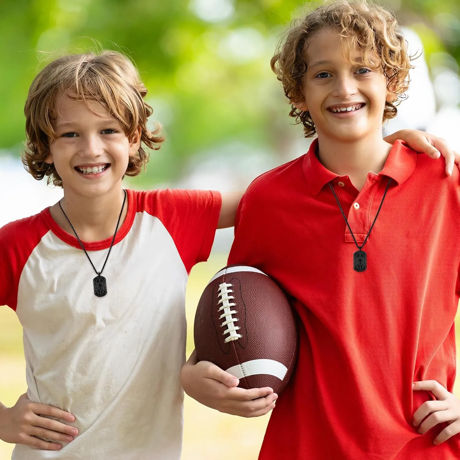 Football Bible Verse Cross Necklace for Men Stainless Steel Religious Gift Football Sports Jewelry for Kids Boys Men Teens Boyfriend Husband