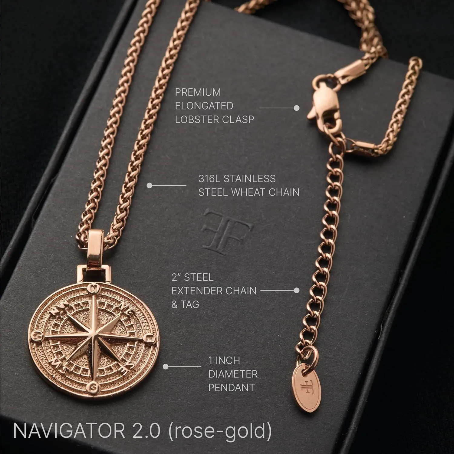 Forge & Foundry Men's Religious Pendant with 21" Extendable Necklace Chain - Compass | Saint Michael | Saint Christopher Pendant