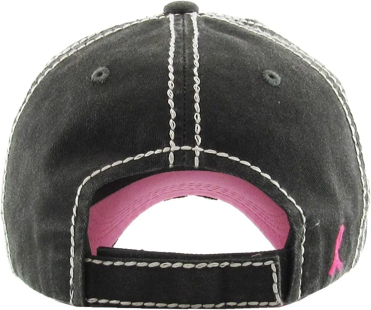 Funky Junque Breast Cancer Awareness Ribbon Baseball Cap Dad Hat for Women