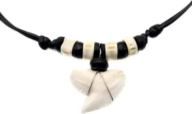 Genuine Shark Tooth Necklace, Mako Shark Tooth Necklace for Men, Cool Beach Cowrie Shells Wooden Beads Necklace for Women (CA433)