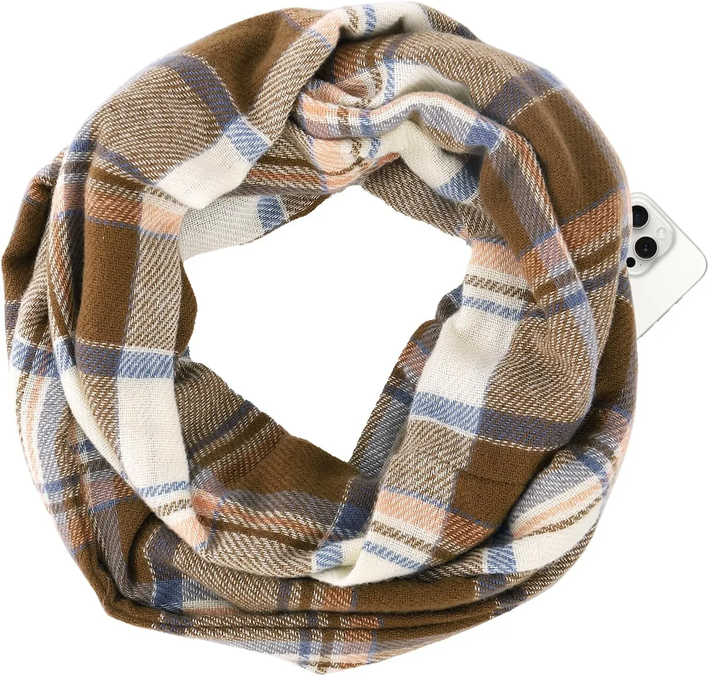 GERINLY Leopard Pocket Scarf for Women Warm Travel Zip Infinity Scarf for Winter