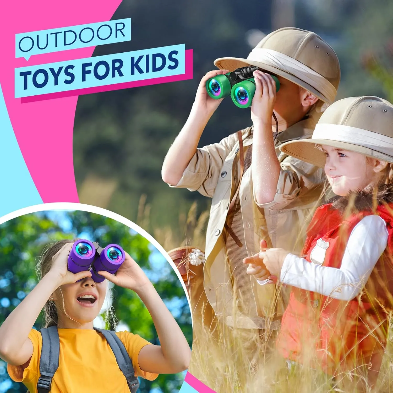 Girls Toys Age 3-7: LET'S GO! Compact Bird Watching Binoculars for Kids Ages 3 4 5 6 7 Year Old Girl Boy Gifts Idea Outside Travel Educational Toy for Kid Preschool Toddler Gift