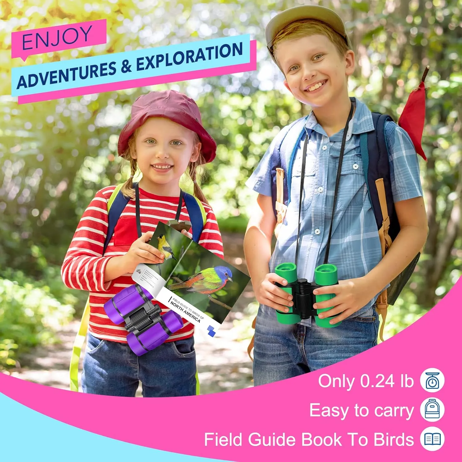 Girls Toys Age 3-7: LET'S GO! Compact Bird Watching Binoculars for Kids Ages 3 4 5 6 7 Year Old Girl Boy Gifts Idea Outside Travel Educational Toy for Kid Preschool Toddler Gift