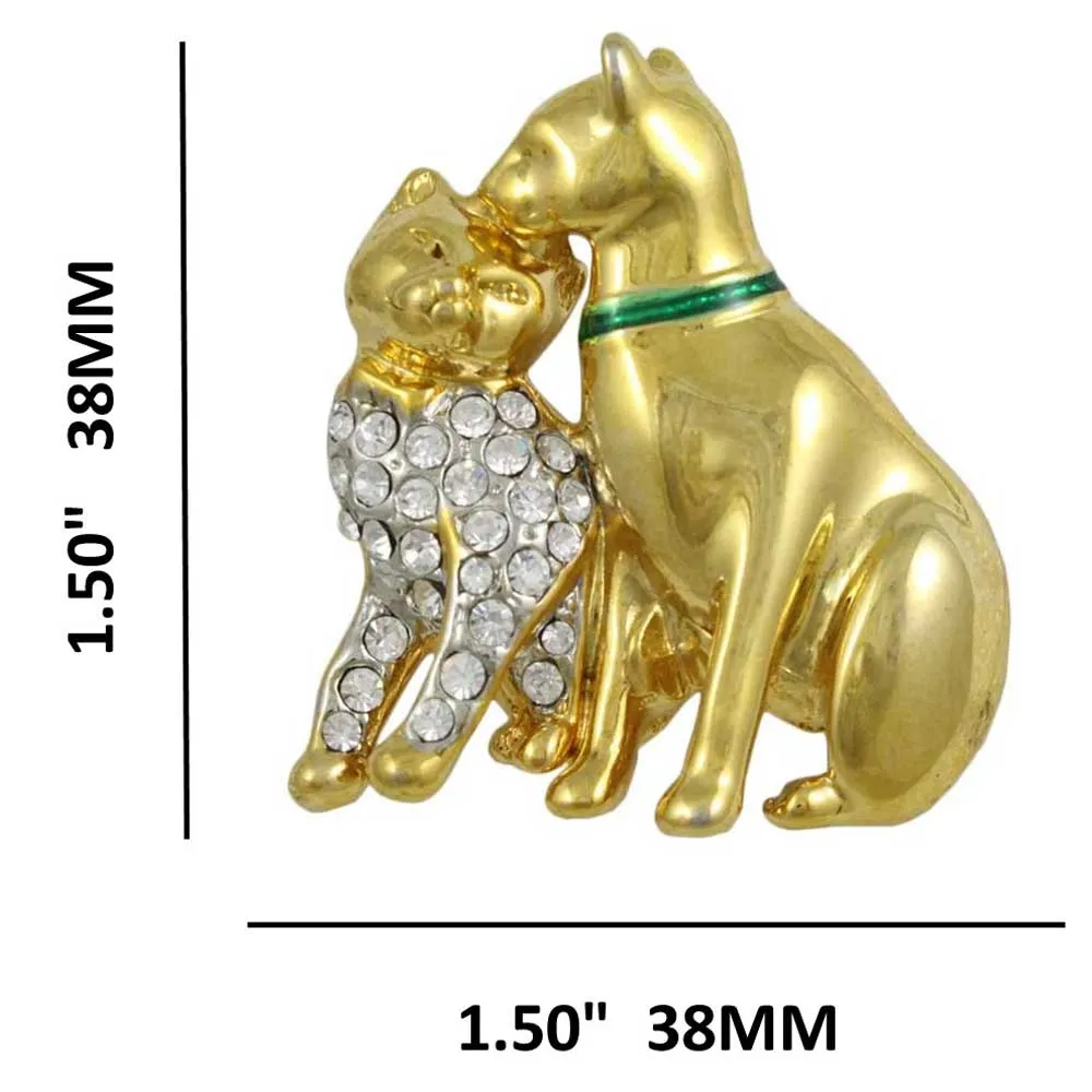 Gold and Clear Crystal Cat Lovers Brooch Pin - PRC520