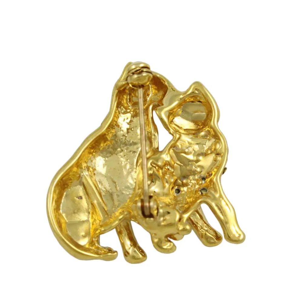 Gold and Clear Crystal Cat Lovers Brooch Pin - PRC520