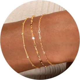 Gold Bracelets for Women, Dainty 14K Real Gold Plated Bracelets for Women Trendy Jewelry Set, Simple Cute Tiny Bracelets Stack, Style-Gold, Brass, no gemstone