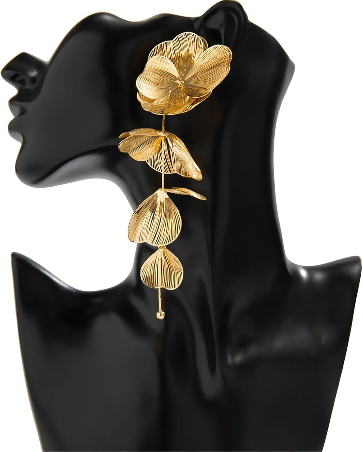 Gold Statement Flower Earrings,Chunky Punk Bunch Dangle Ginkgo Biloba Leaf Tassel Earrings Large Metal Drop Ear Bohemian Layered Petal Floral Jewelry for Women