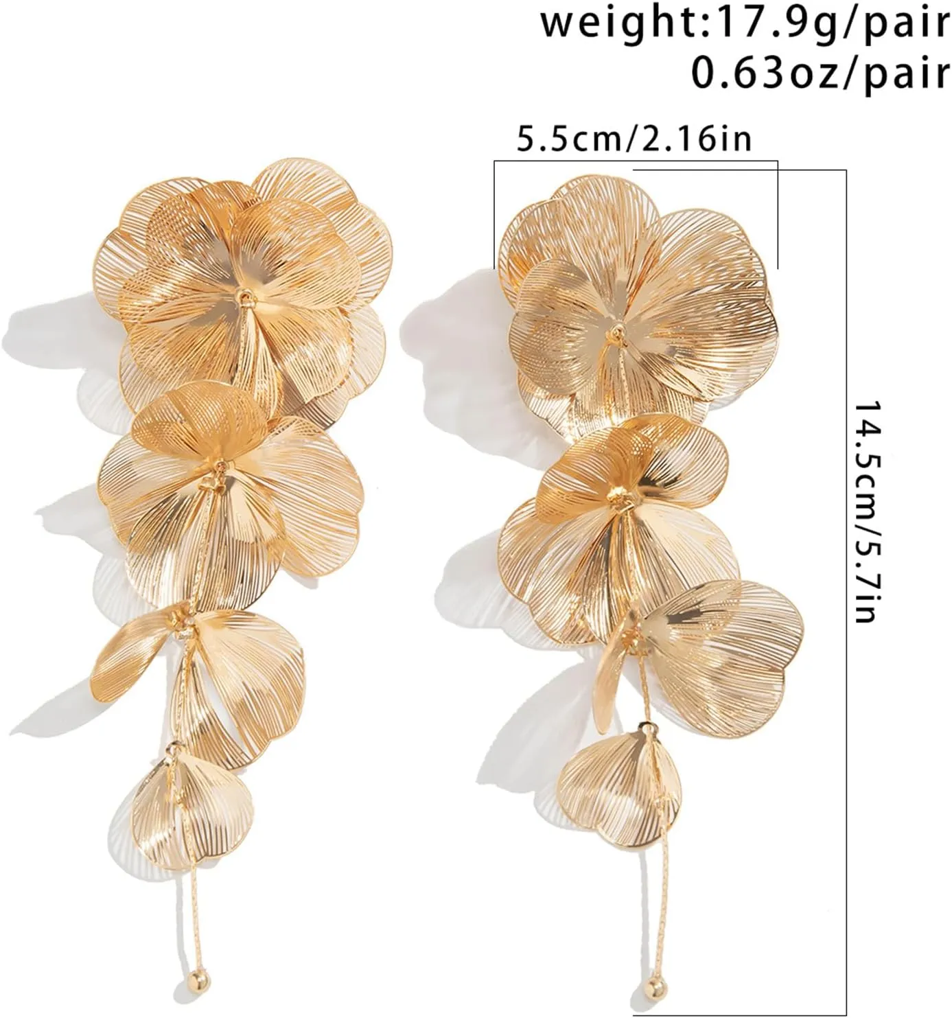 Gold Statement Flower Earrings,Chunky Punk Bunch Dangle Ginkgo Biloba Leaf Tassel Earrings Large Metal Drop Ear Bohemian Layered Petal Floral Jewelry for Women