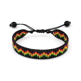 Handmade Rasta Color Beaded Bracelet, Adjustable,Boho-Style Bracelet For Men and Women (Rasta Colors Pattern 8)