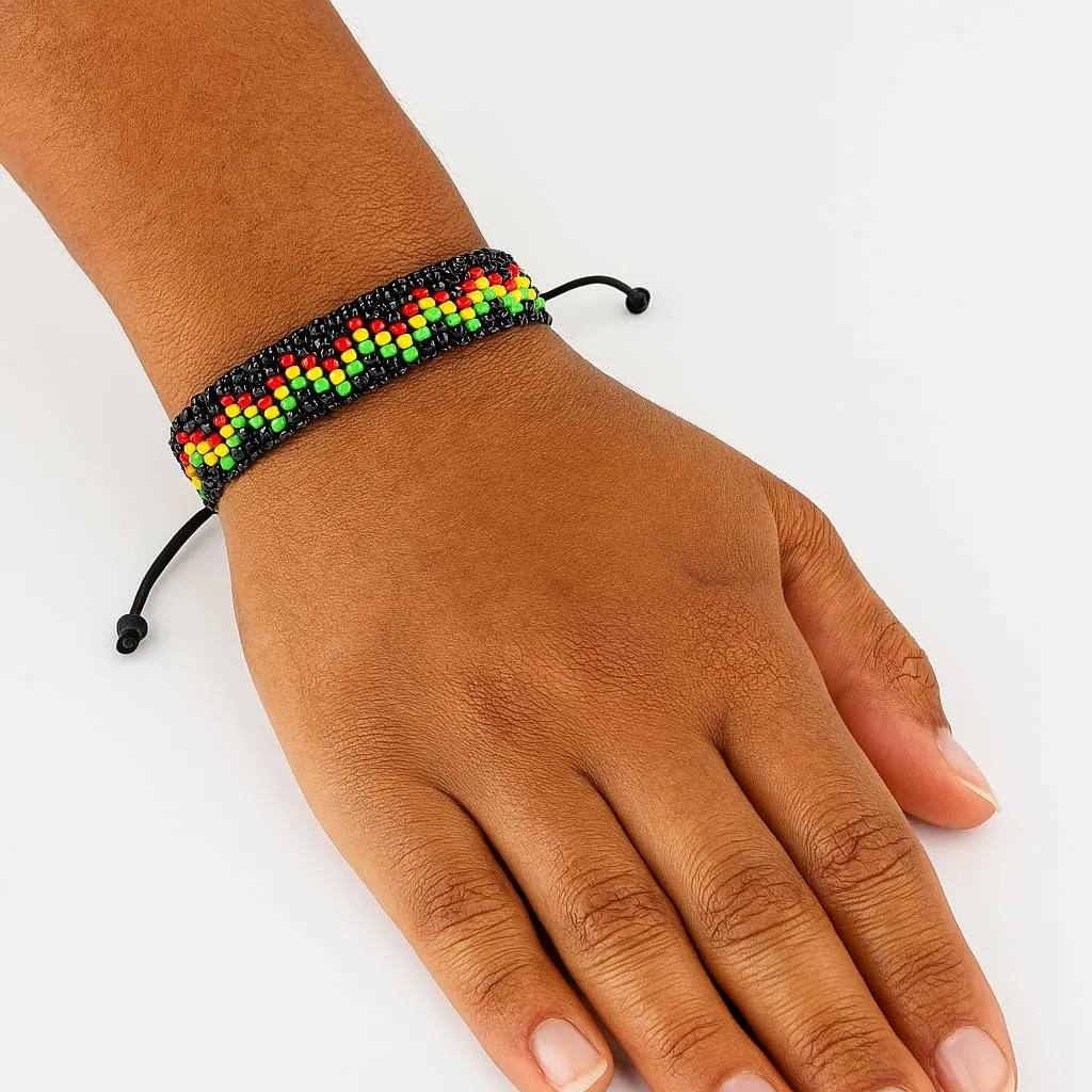 Handmade Rasta Color Beaded Bracelet, Adjustable,Boho-Style Bracelet For Men and Women (Rasta Colors Pattern 8)