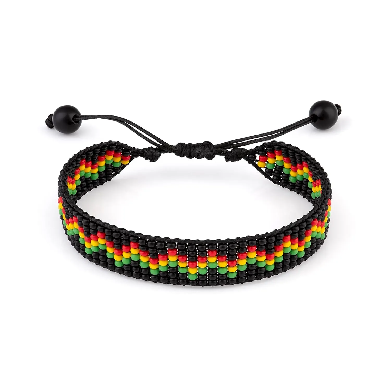 Handmade Rasta Color Beaded Bracelet, Adjustable,Boho-Style Bracelet For Men and Women (Rasta Colors Pattern 8)