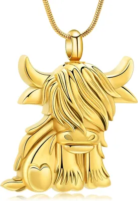 Hearbeingt Urn Necklace for Ashes Highland Cattle Cremation Jewelry Ashes Holder Lovely Cow Keepsake Pendant Memory Jewelry for Women/Men
