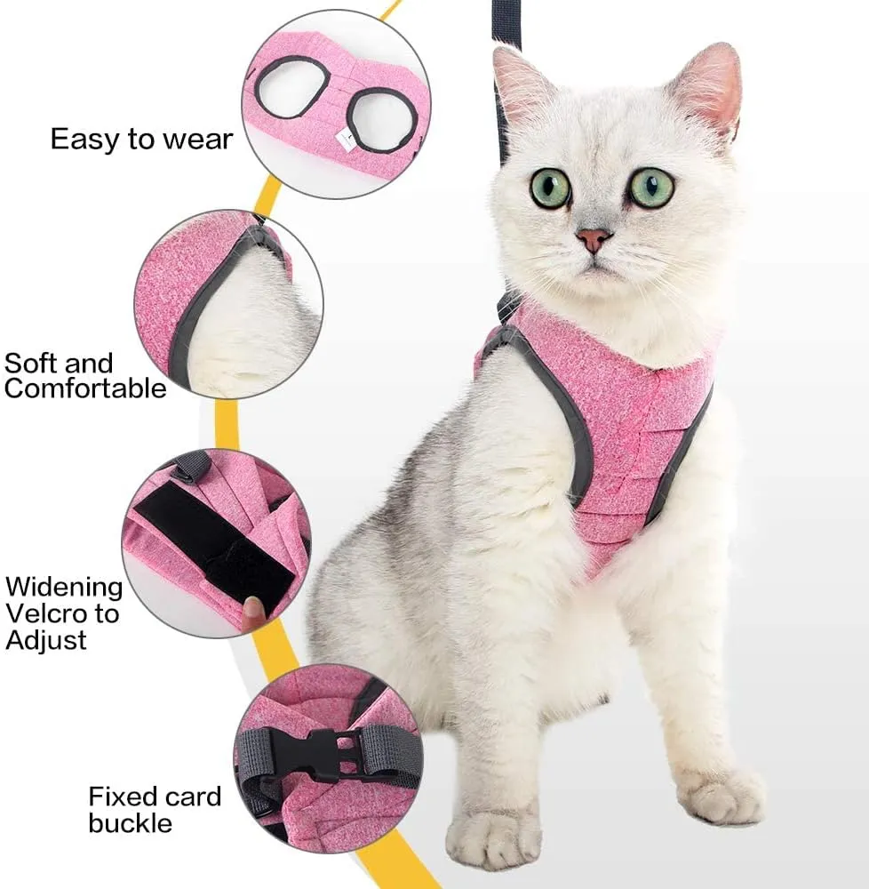 HEYWEAN Cat Harness and Leash - Ultra Light Escape Proof Kitten Collar Cat Walking Jacket with Running Cushioning Soft and Comfortable Suitable for Puppies Rabbits