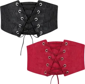 JASGOOD 2 Pack Women Wide Corset Waist Belt Lace-up Tied Waspie Elastic Belt for Dress