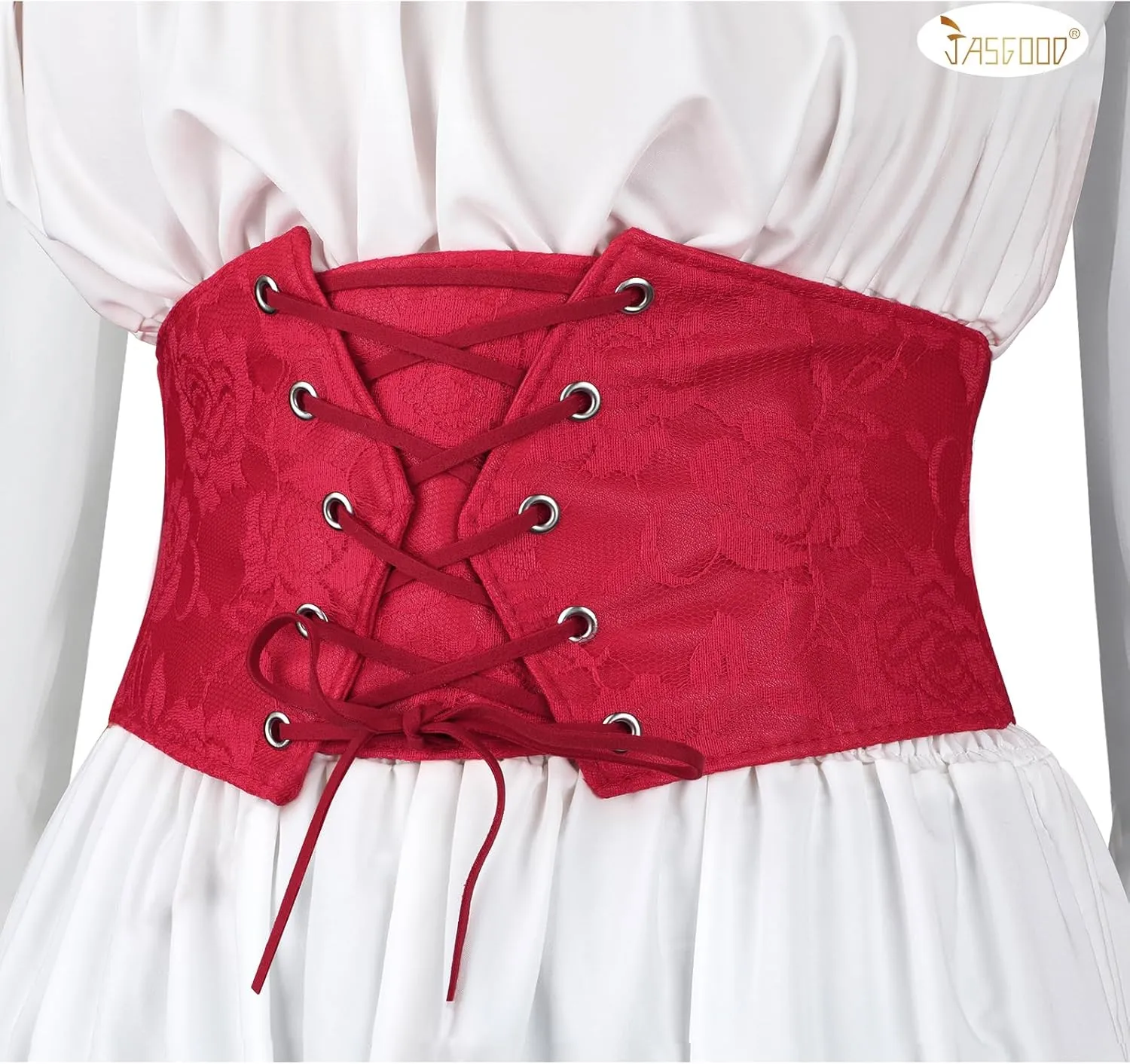 JASGOOD 2 Pack Women Wide Corset Waist Belt Lace-up Tied Waspie Elastic Belt for Dress