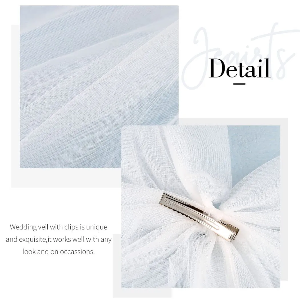 JEAIRTS Bridal Hair Bow Veil Pearl Wedding Hair Piece White Tulle Bow with Clip Bachelorette Party Hair Accessories for Women (Style 3)