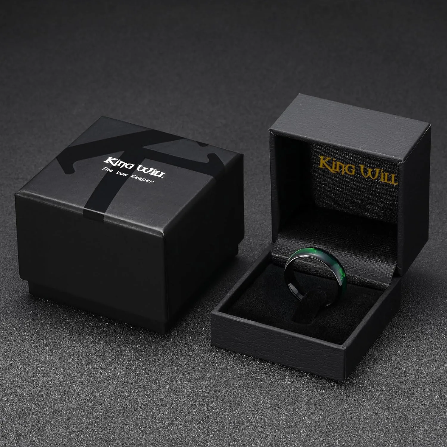 King Will Tungsten Carbide Rings for Men Black Mens Wedding Band Colorful Shell Inlay Domed Polished