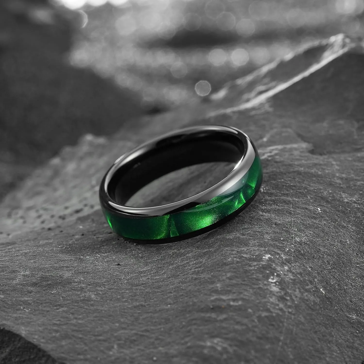 King Will Tungsten Carbide Rings for Men Black Mens Wedding Band Colorful Shell Inlay Domed Polished