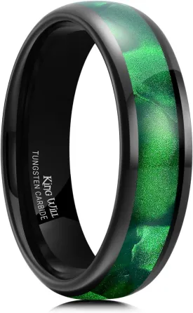 King Will Tungsten Carbide Rings for Men Black Mens Wedding Band Colorful Shell Inlay Domed Polished