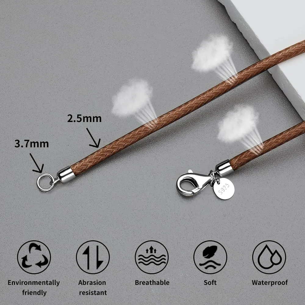 Leather Necklace for Men Women 925 silver buckle Cord Chain Waterproof 18''-24''optional 2.5mm Rope Chain DIY for Pendant With gift box