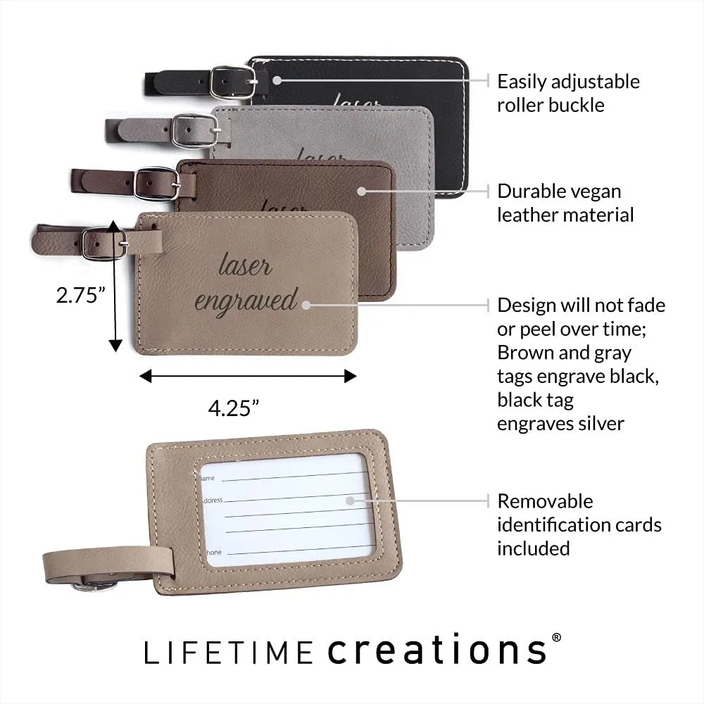 Lifetime Creations Personalized Wedding Luggage Tags Pair - Vegan Leather Wedding Bag Tags Newlyweds (Black & Gray)
