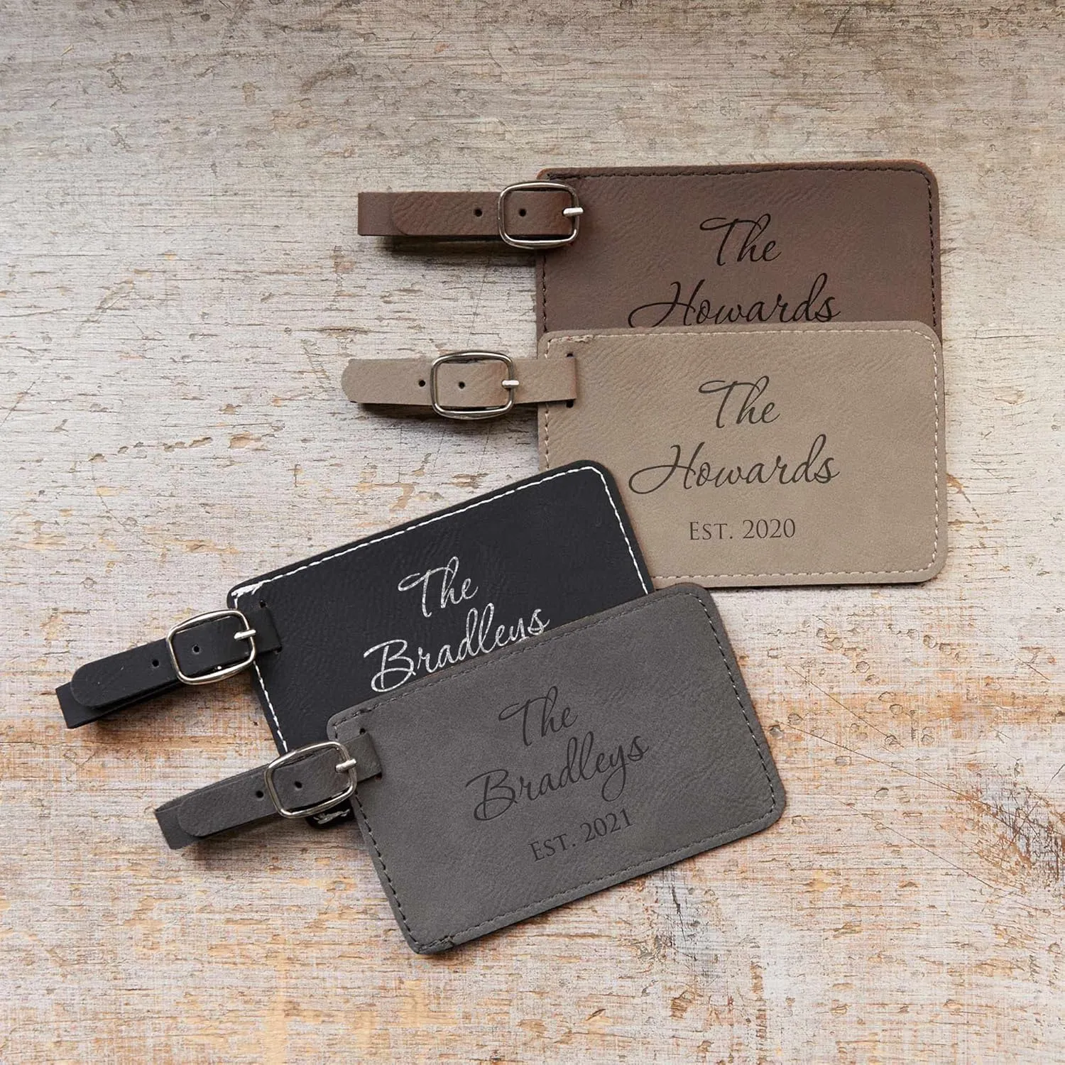 Lifetime Creations Personalized Wedding Luggage Tags Pair - Vegan Leather Wedding Bag Tags Newlyweds (Black & Gray)