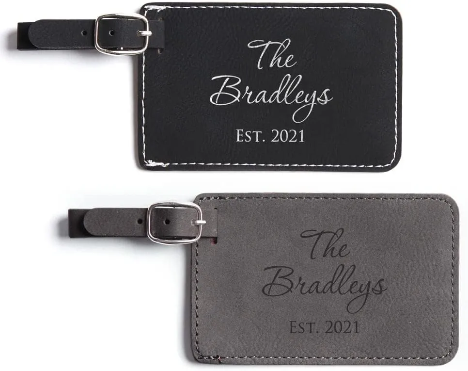 Lifetime Creations Personalized Wedding Luggage Tags Pair - Vegan Leather Wedding Bag Tags Newlyweds (Black & Gray)