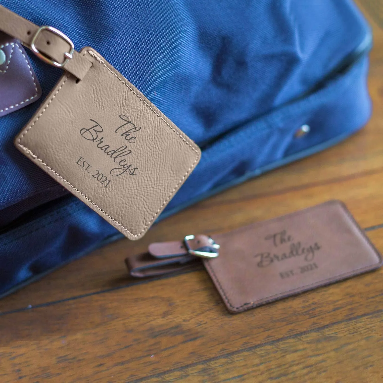 Lifetime Creations Personalized Wedding Luggage Tags Pair - Vegan Leather Wedding Bag Tags Newlyweds (Black & Gray)