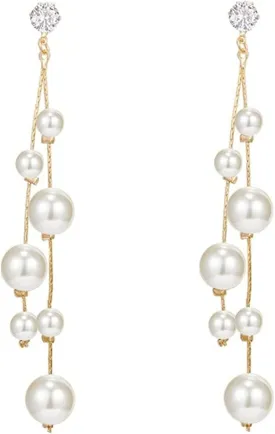 Long Tassel Pearl Dangle Earrings for Women Girls - Dangling Hanging Baroque Simulated Freshwater Pearl Drop Dangle EarringBridal Wedding Gift