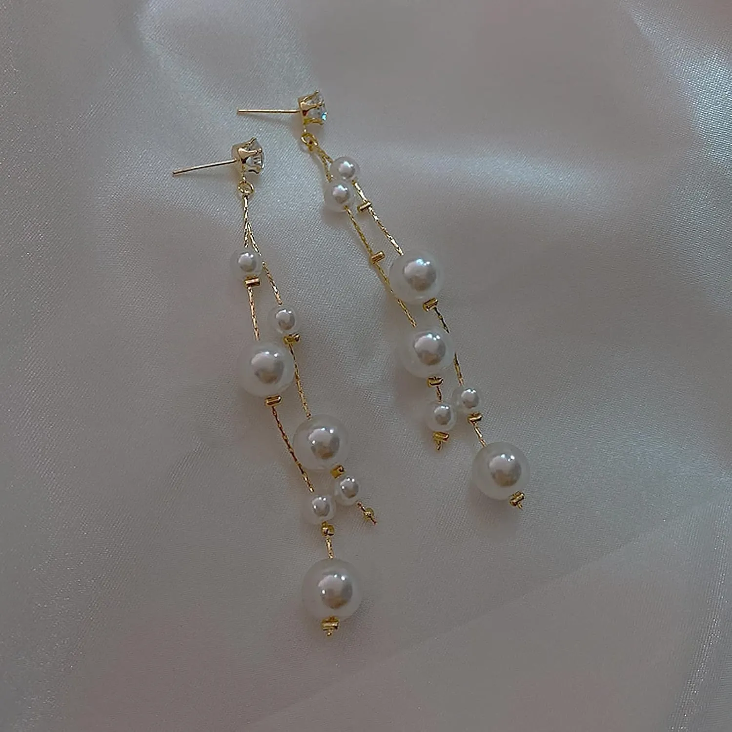 Long Tassel Pearl Dangle Earrings for Women Girls - Dangling Hanging Baroque Simulated Freshwater Pearl Drop Dangle EarringBridal Wedding Gift