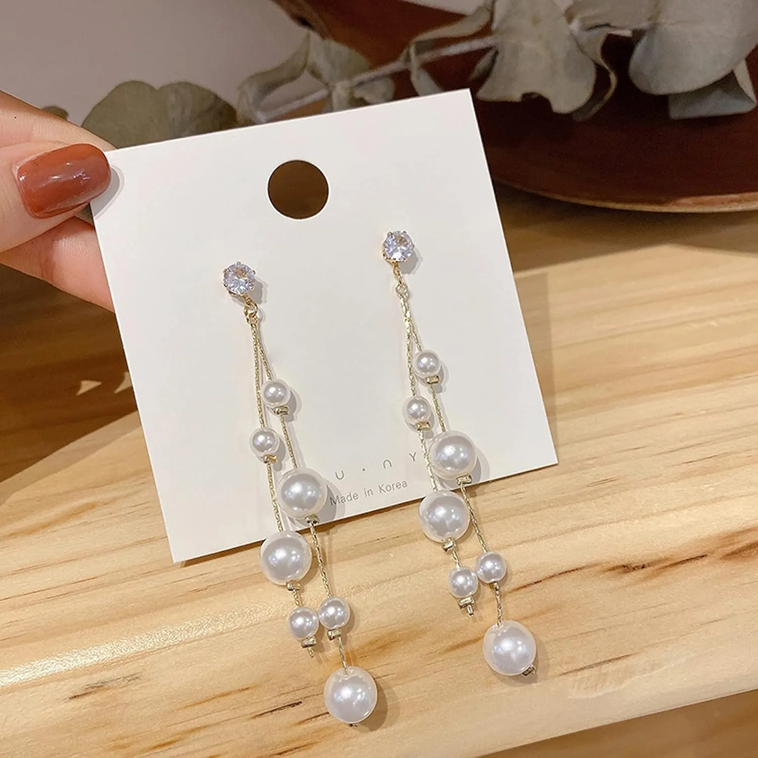 Long Tassel Pearl Dangle Earrings for Women Girls - Dangling Hanging Baroque Simulated Freshwater Pearl Drop Dangle EarringBridal Wedding Gift