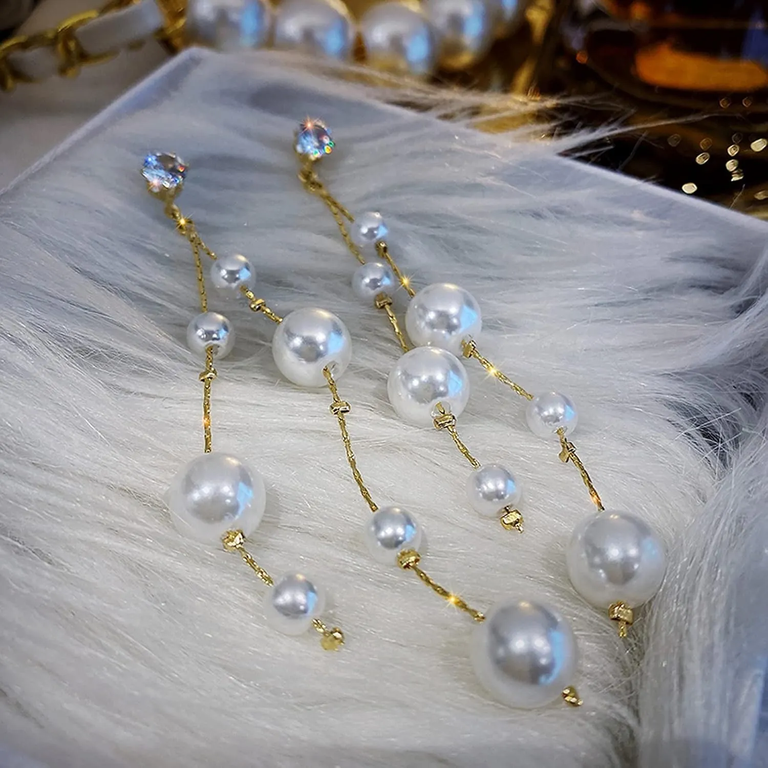 Long Tassel Pearl Dangle Earrings for Women Girls - Dangling Hanging Baroque Simulated Freshwater Pearl Drop Dangle EarringBridal Wedding Gift
