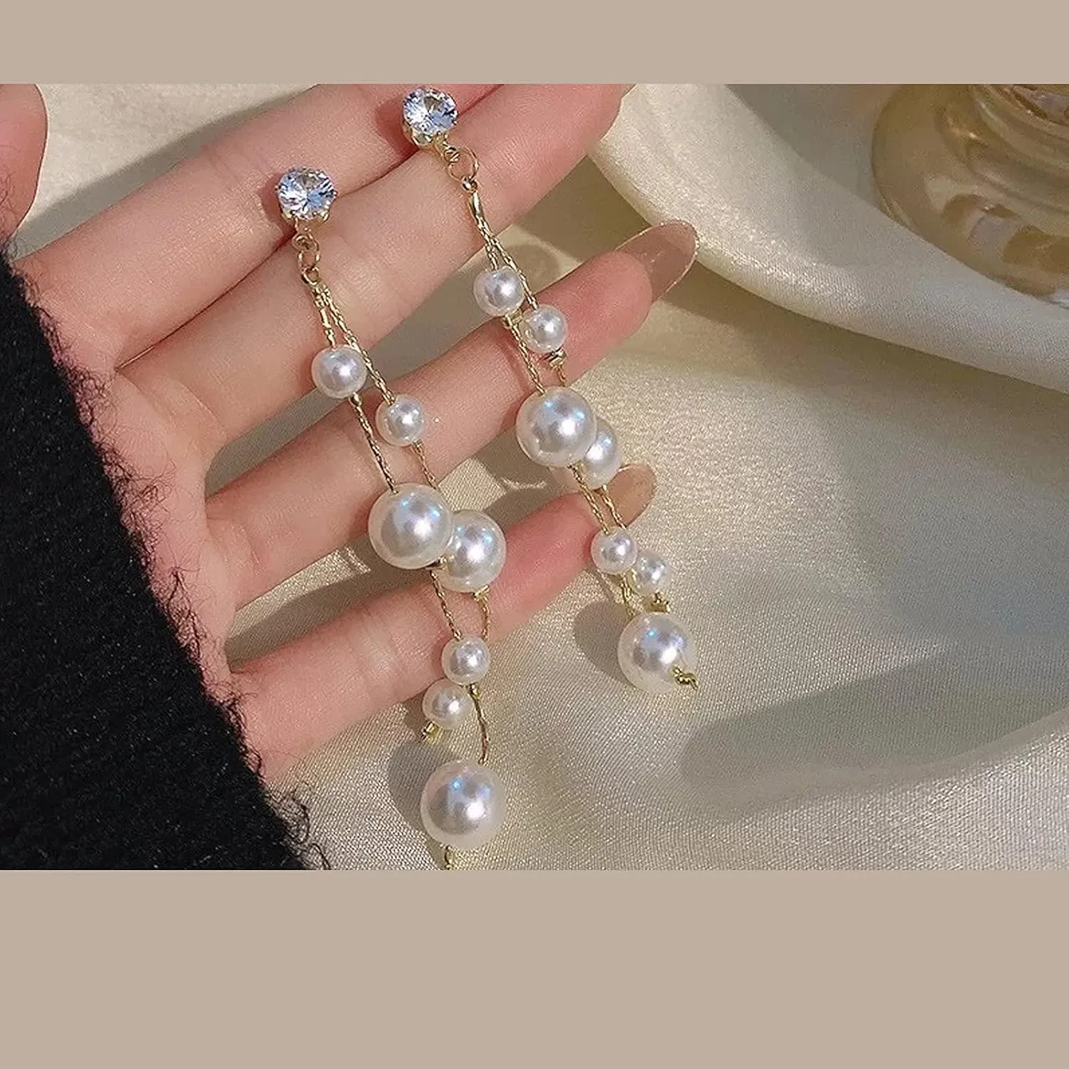 Long Tassel Pearl Dangle Earrings for Women Girls - Dangling Hanging Baroque Simulated Freshwater Pearl Drop Dangle EarringBridal Wedding Gift