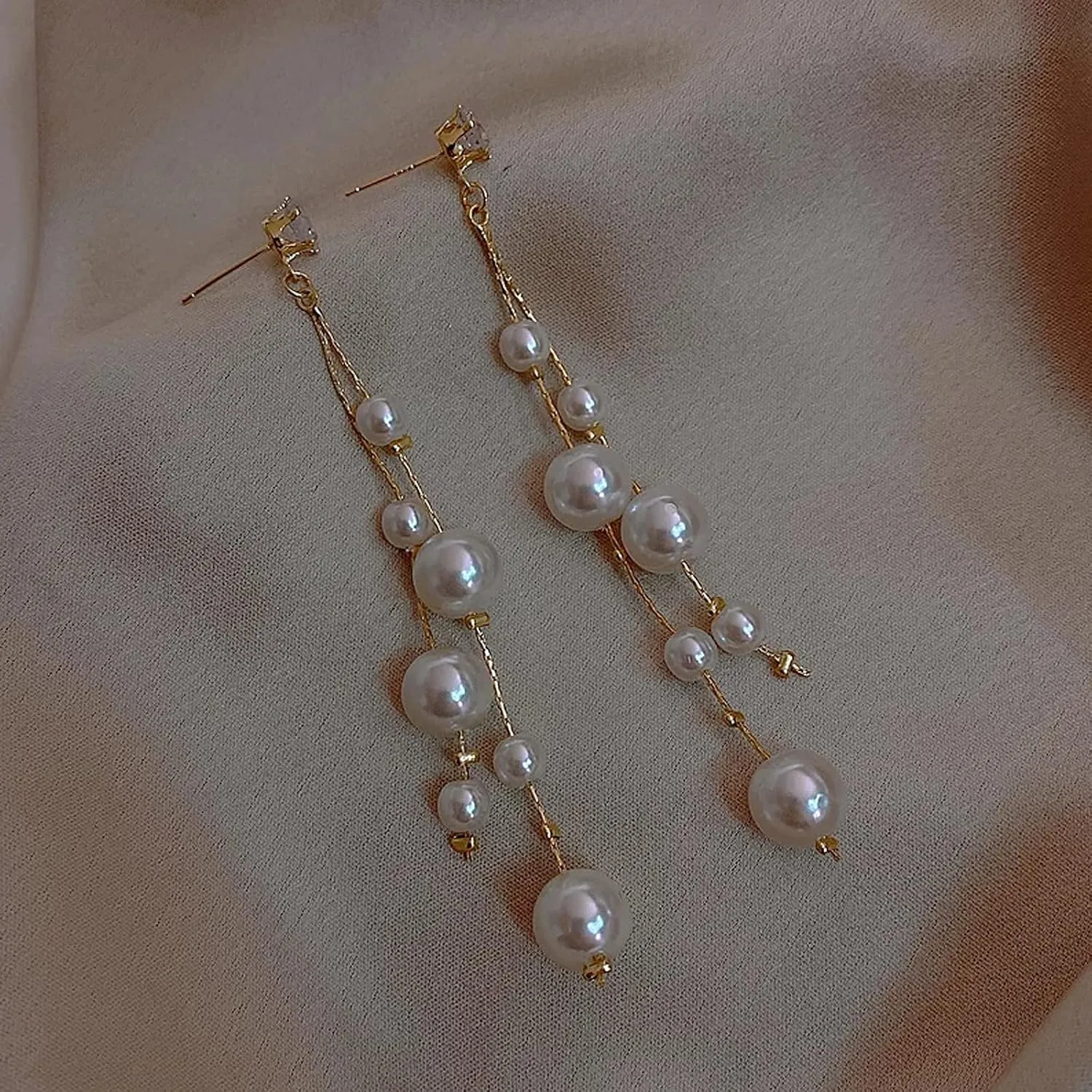 Long Tassel Pearl Dangle Earrings for Women Girls - Dangling Hanging Baroque Simulated Freshwater Pearl Drop Dangle EarringBridal Wedding Gift