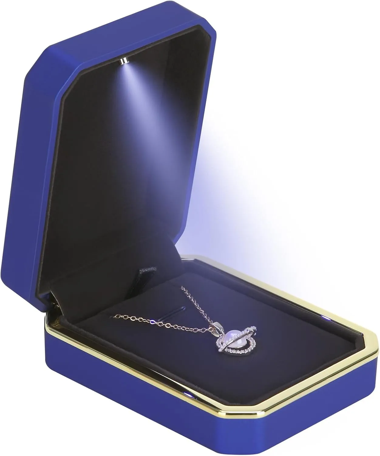 Luxury LED Pendant Necklace Gift Box with LED Light, Velvet Jewelry Storage Display Case for Proposal Engagement Wedding Anniversary Birthday Valentine's Day (Blue)