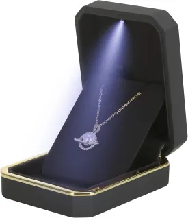 Luxury LED Pendant Necklace Gift Box with LED Light, Velvet Jewelry Storage Display Case for Proposal Engagement Wedding Anniversary Birthday(Black)