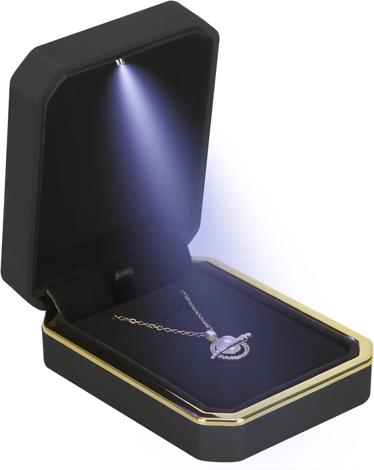 Luxury LED Pendant Necklace Gift Box with LED Light, Velvet Jewelry Storage Display Case for Proposal Engagement Wedding Anniversary Birthday(Black)