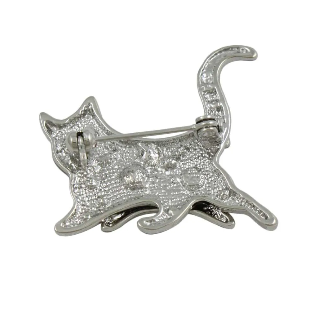 Matte Silver Mom and Baby Running Cats Brooch Pin - PRC710C