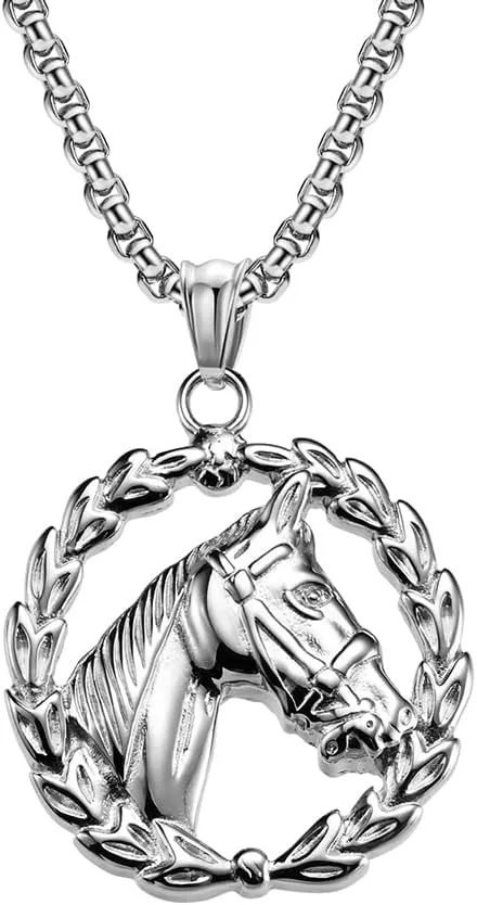 Men's Stainless Steel Horse Head Pendant Necklace Rock Punk Animal Jewelry