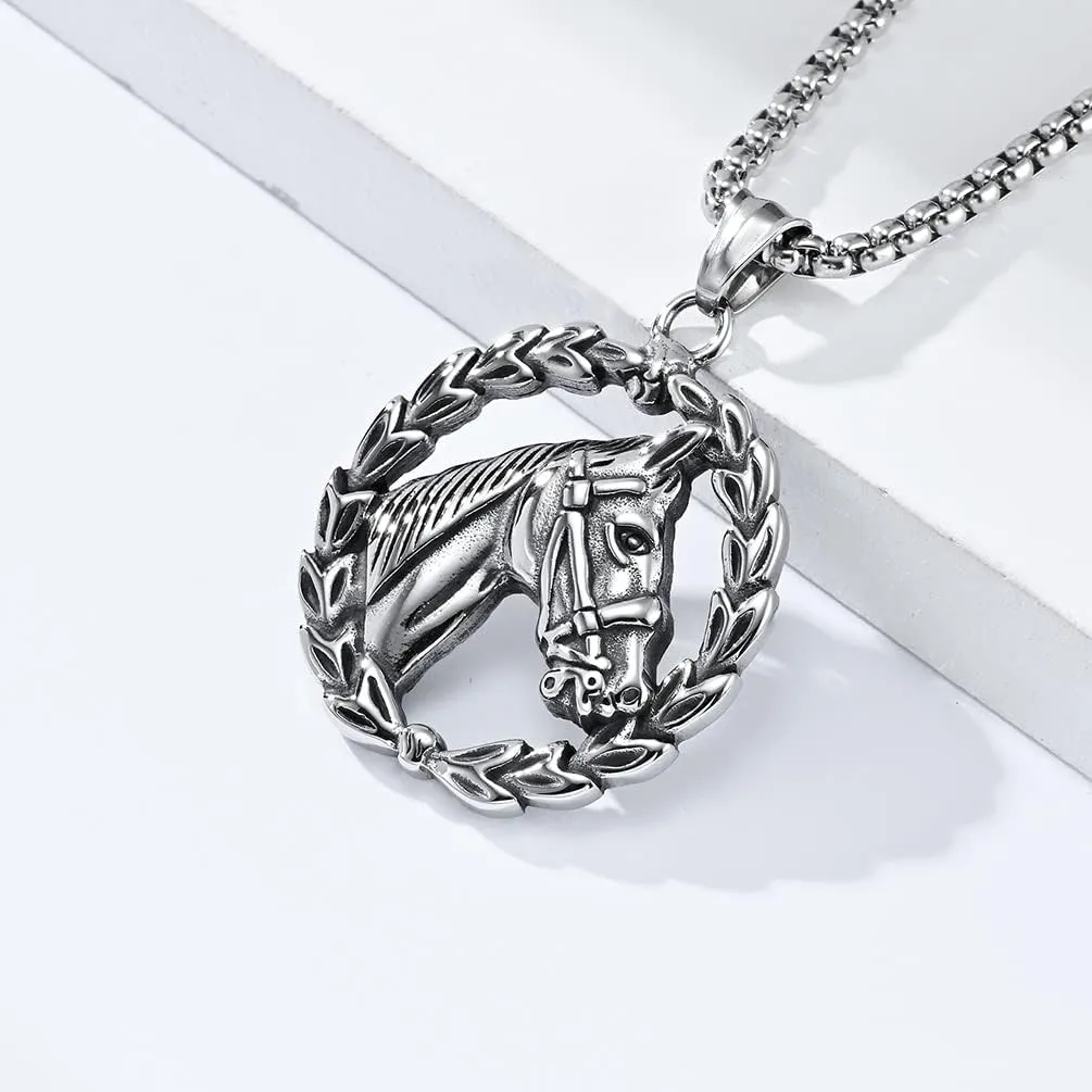 Men's Stainless Steel Horse Head Pendant Necklace Rock Punk Animal Jewelry
