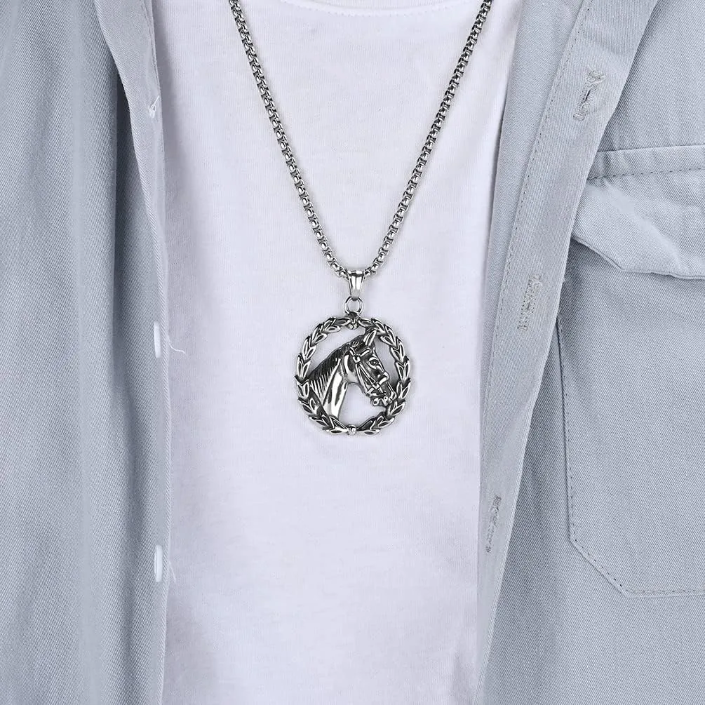 Men's Stainless Steel Horse Head Pendant Necklace Rock Punk Animal Jewelry