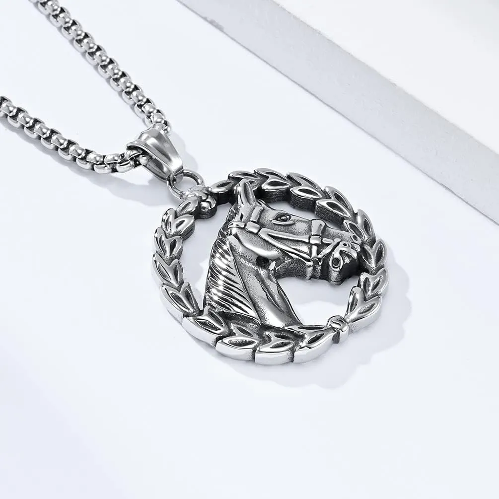 Men's Stainless Steel Horse Head Pendant Necklace Rock Punk Animal Jewelry