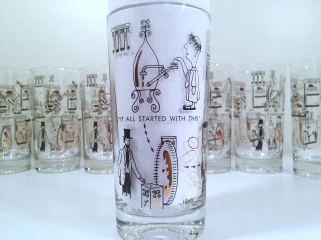 Mid-Century Rare Black & 22-Karat Gold Coin Operation/Vending Machine Vintage Glasses (Set of 8 Glasses)
