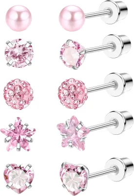 MILACOLATO 5 Pairs G23 Titanium Screw Back Earrings Set for Women, 20G Hypoallergenic Pure Titanium Stud Earrings for Sensitive Ear