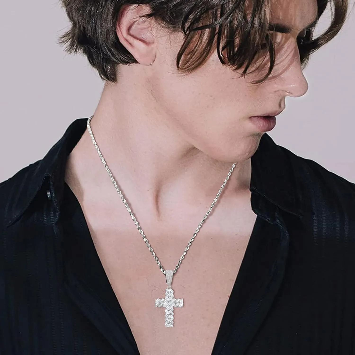 Moissanite Cross Necklace 2.7 Carat Iced Out Moissanite Cross Pendant 925 Sterling Silver Cross Chain Necklace D Color VVS1 18k Gold Plated Christian Pendant