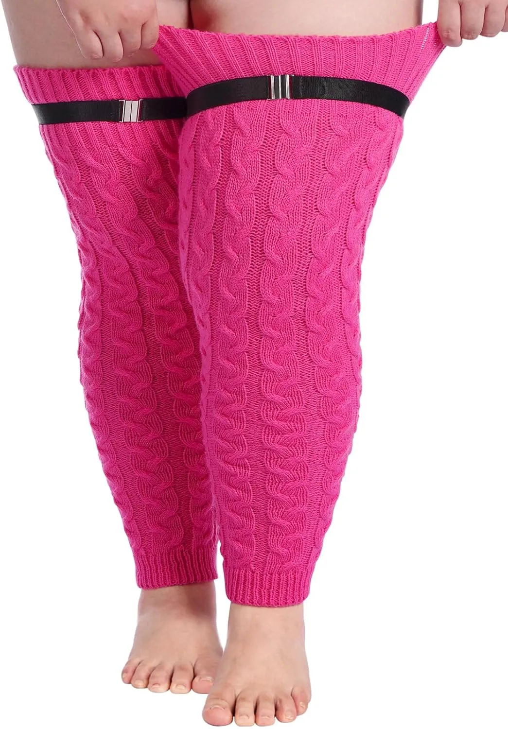 Moon Wood Plus Size Extra Long Leg Warmers for Women Winter Knitted Over Knee Thick Thigh High Socks Footless