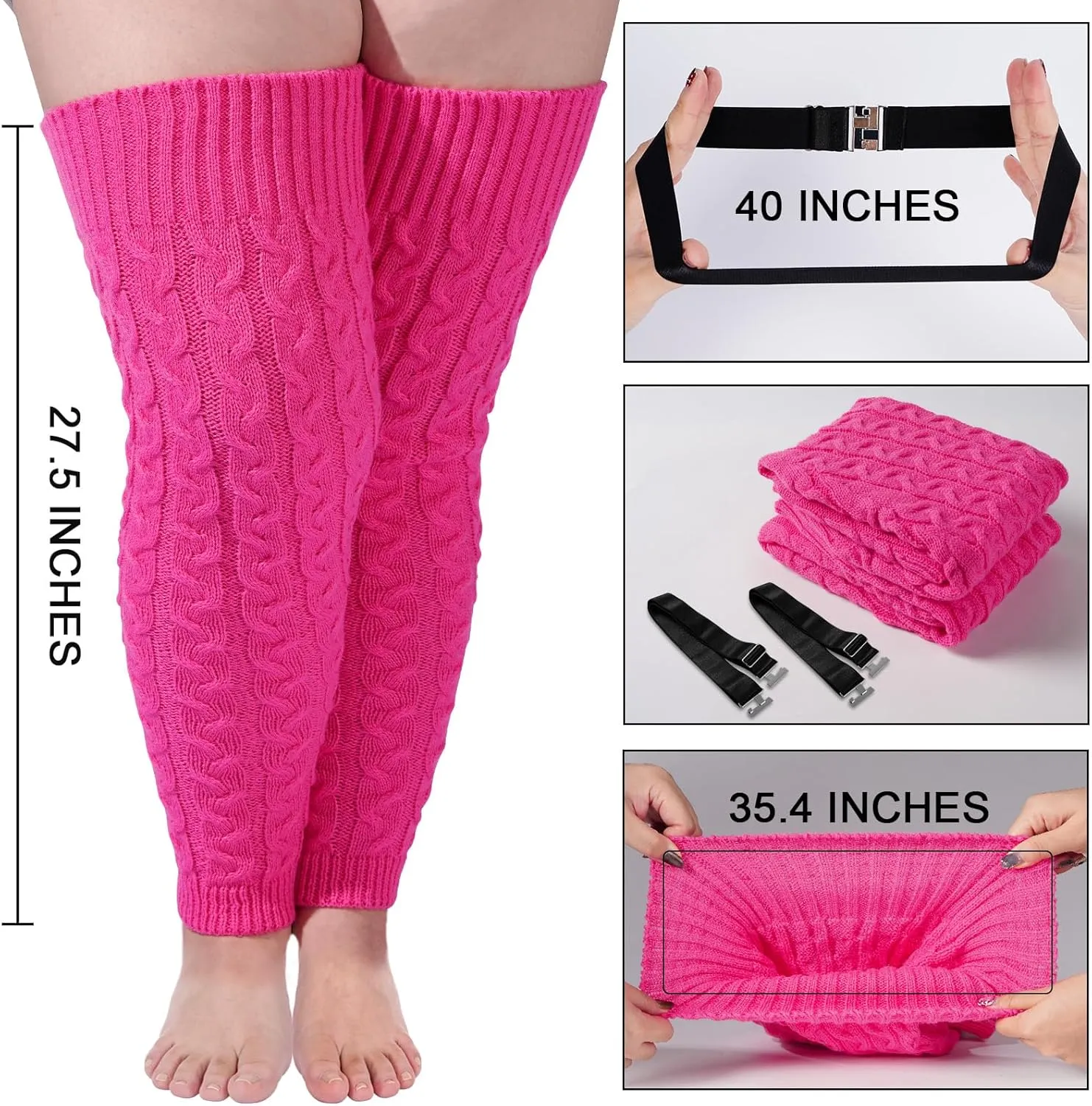 Moon Wood Plus Size Extra Long Leg Warmers for Women Winter Knitted Over Knee Thick Thigh High Socks Footless